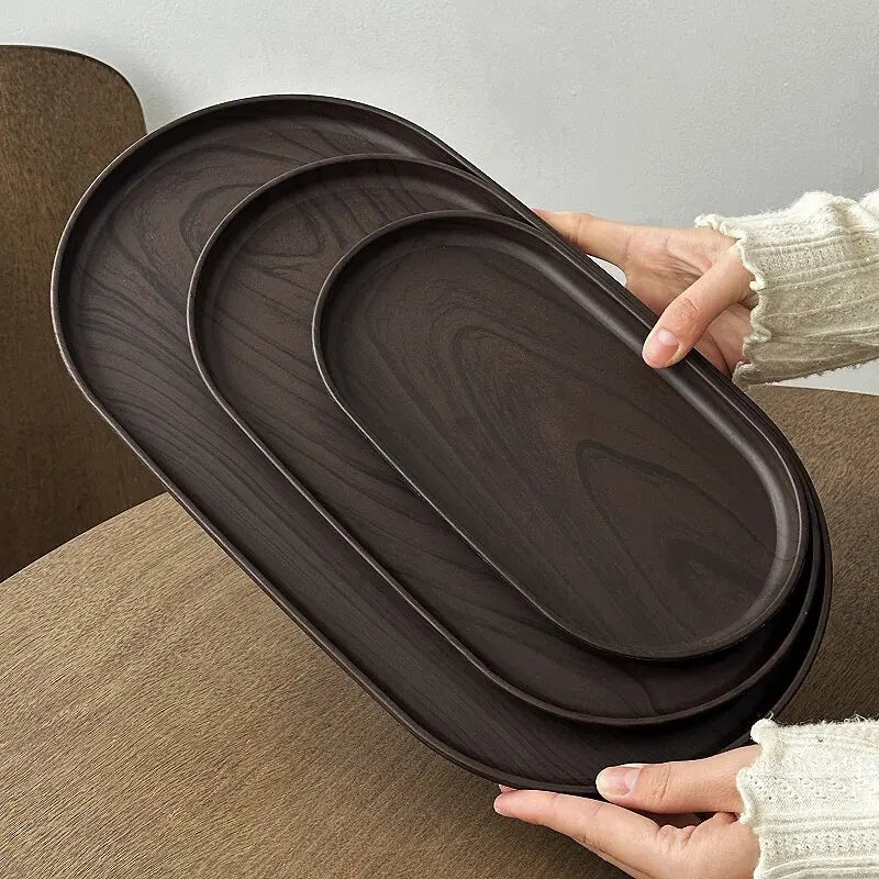 Walnut Wood Grain Oval Serving Tray – Coffee, Snacks & Dessert Platter