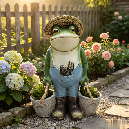 Frog Gardener Planter Statue – Straw Hat Garden & Courtyard Ornament