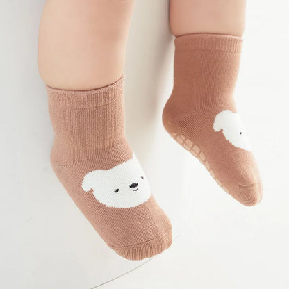 6-Pairs Kids Non-Slip Socks – Cute Fox & Bear Grip Socks for Babies & Toddlers