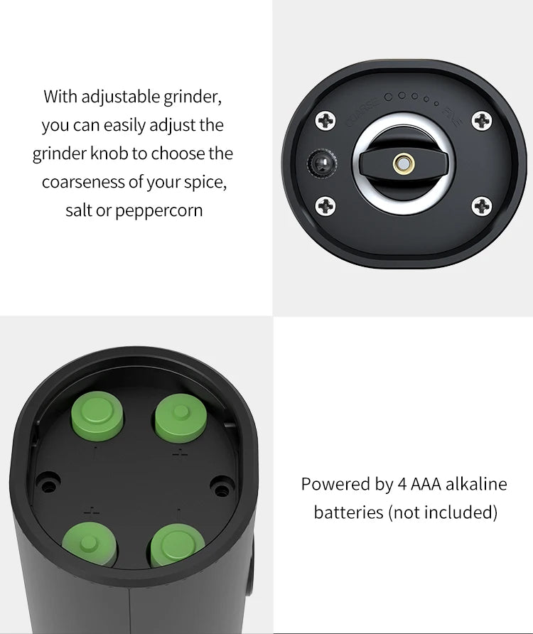 Automatic Gravity Salt & Pepper Grinder – LED Light Adjustable Mill