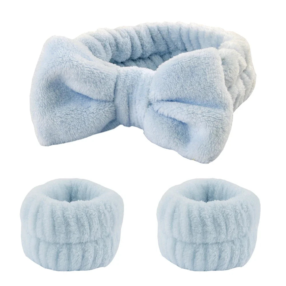 3-Piece Spa Headband & Wristband Set – Soft Absorbent Face Washing & Skincare Accessories