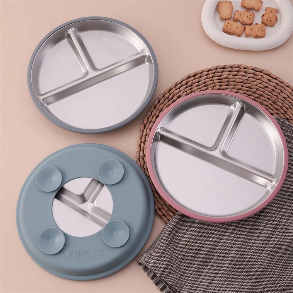 Stainless Steel Baby Suction Plate – Detachable Silicone Non-Slip Feeding Dish