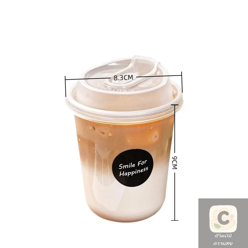 Transparent Coffee Cups with Lids 10-Pack, U-shaped Disposable Drinkware for Hot Fluids, Milk Tea, Take-out Drinks
