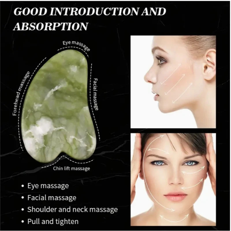 Natural Jade Facial Roller & Gua Sha Set – Beauty Massage Tool for Face & Skin Care