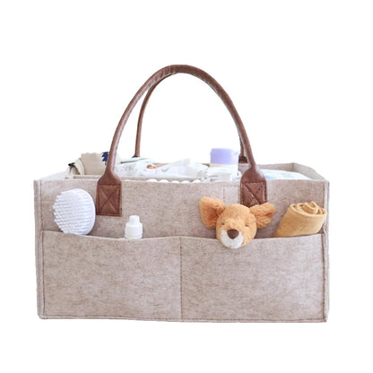 Baby Diaper Caddy Organiser – Felt Nursery Storage Basket with Handle