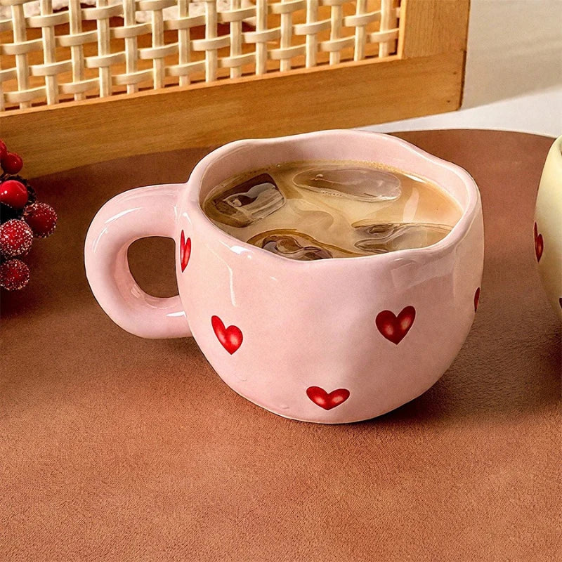 Heart Pattern Ceramic Coffee Mug – 400ml Cute Tea & Milk Cup