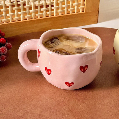 Heart Pattern Ceramic Coffee Mug – 400ml Cute Tea & Milk Cup