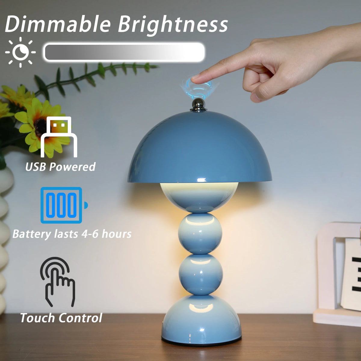 Retro Mushroom Touch Table Lamp – Dimmable Decorative Bedside & Desk Light