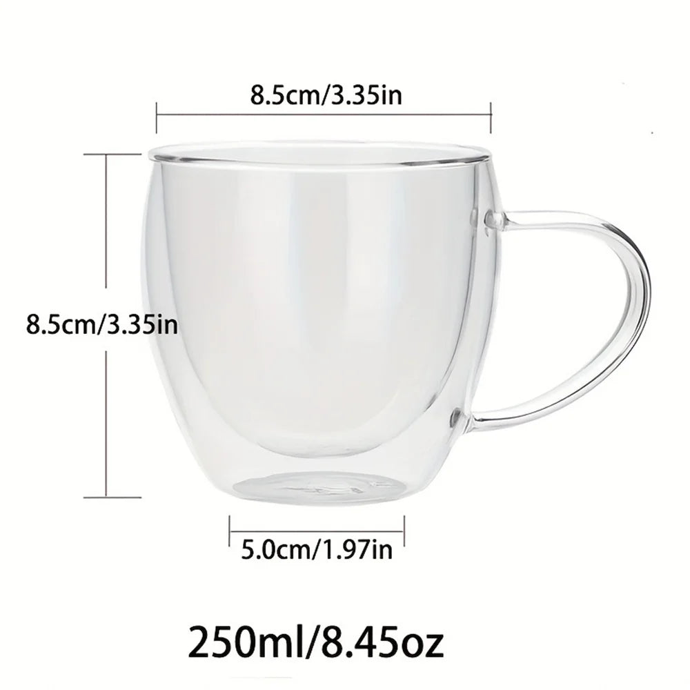 250ml Double-Walled Glass Coffee Mug – Premium Borosilicate Insulated Cup with Handle