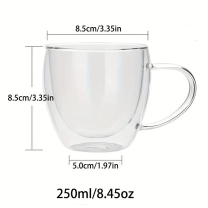 250ml Double-Walled Glass Coffee Mug – Premium Borosilicate Insulated Cup with Handle