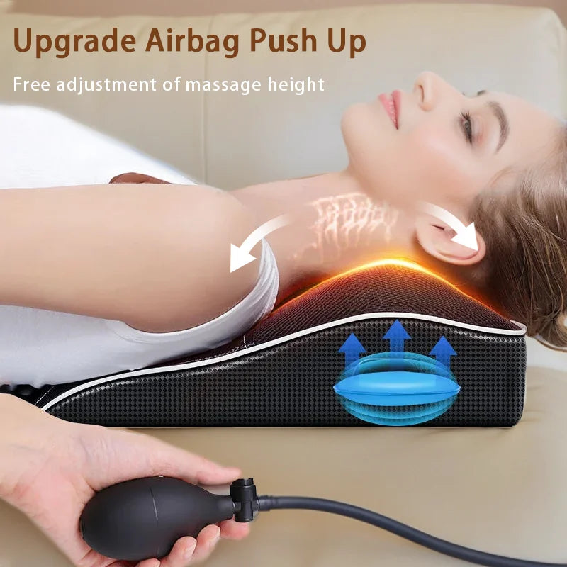 Electric Cervical Massage Pillow – Heated Shiatsu Neck & Back Massager with Airbag Traction