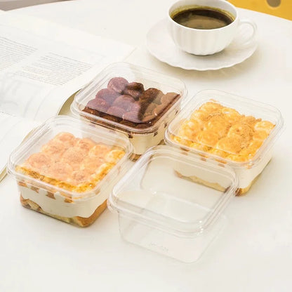 10-Pack Square Dessert Boxes with Clear Lids – Eco-Friendly Cake, Mousse & Yogurt Packaging