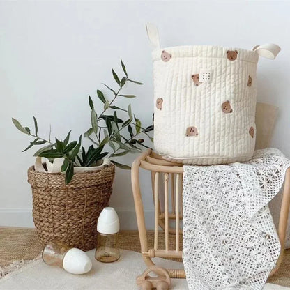 Embroidered Cotton Baby Storage Basket – Foldable Nursery & Nappy Organiser