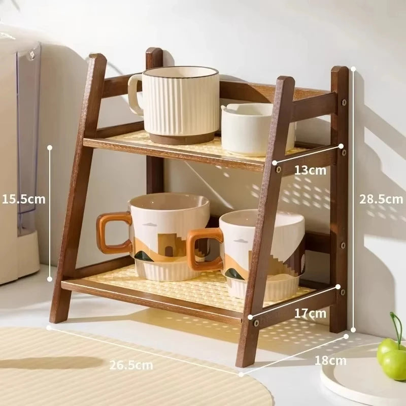 2-Tier Bamboo Countertop Storage Rack – Kitchen, Bathroom & Desk Organiser Shelf