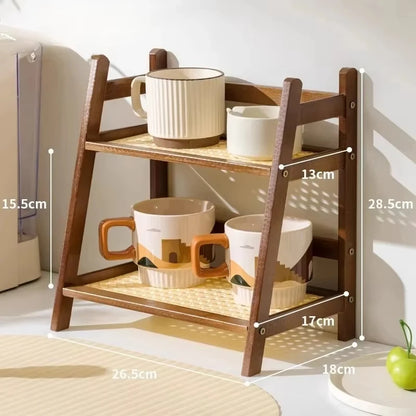 2-Tier Bamboo Countertop Storage Rack – Kitchen, Bathroom & Desk Organiser Shelf