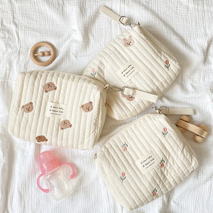 Embroidered Mummy Baby Essentials Bag – Zippered Nappy & Stroller Storage Pouch