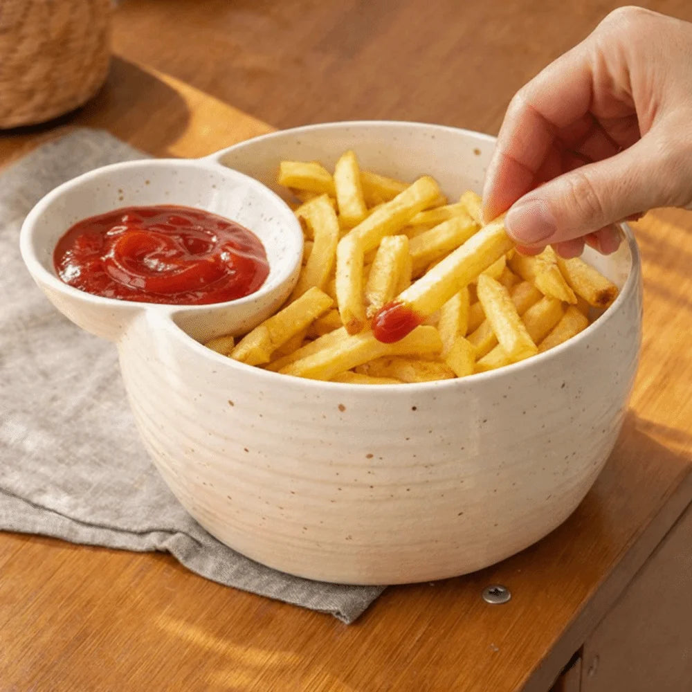 Japanese-Style Ceramic Compartment Bowl – Snack, Fruit & Dip Serving Dish