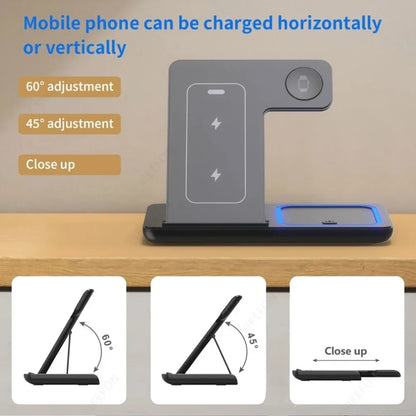 Foldable 3-in-1 Wireless Charger Stand for iPhone, Apple Watch & AirPods