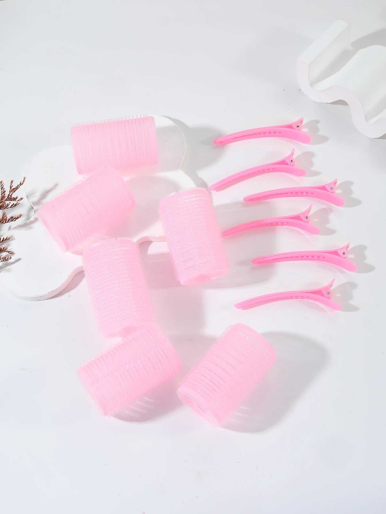 12-Piece Heatless Hair Curler Set – Self-Grip Rollers & Fringe Styling Clips