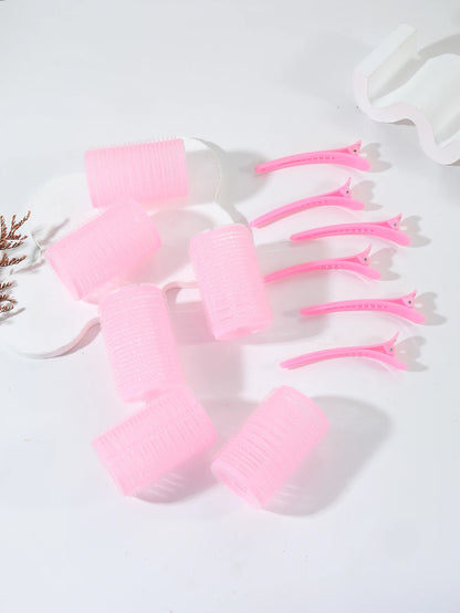 12-Piece Heatless Hair Curler Set – Self-Grip Rollers & Fringe Styling Clips