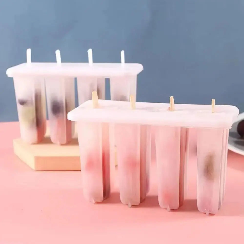 4-Cavity Homemade Ice Block Mould with Lid – Reusable Popsicle Maker
