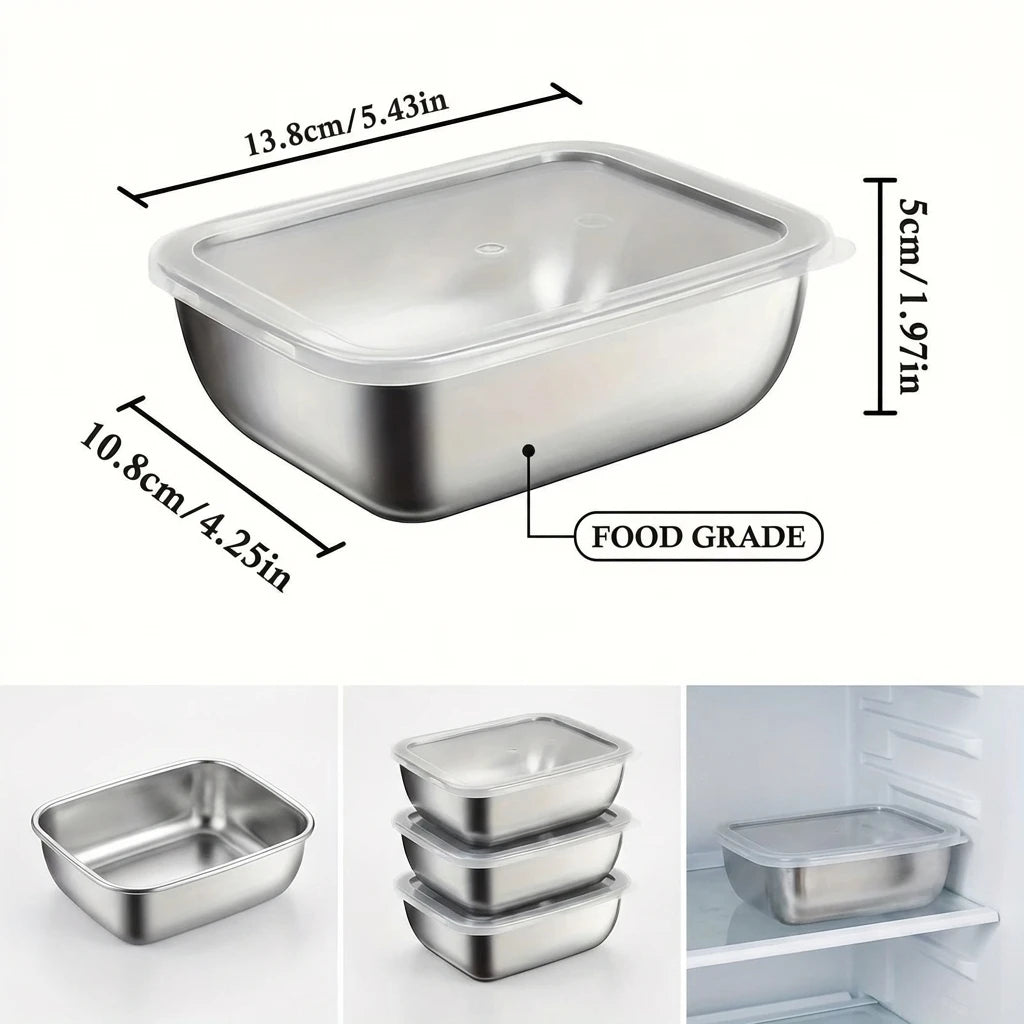 5-Piece Stainless Steel Food Storage Container Set – Stackable Meal Prep & Lunch Boxes