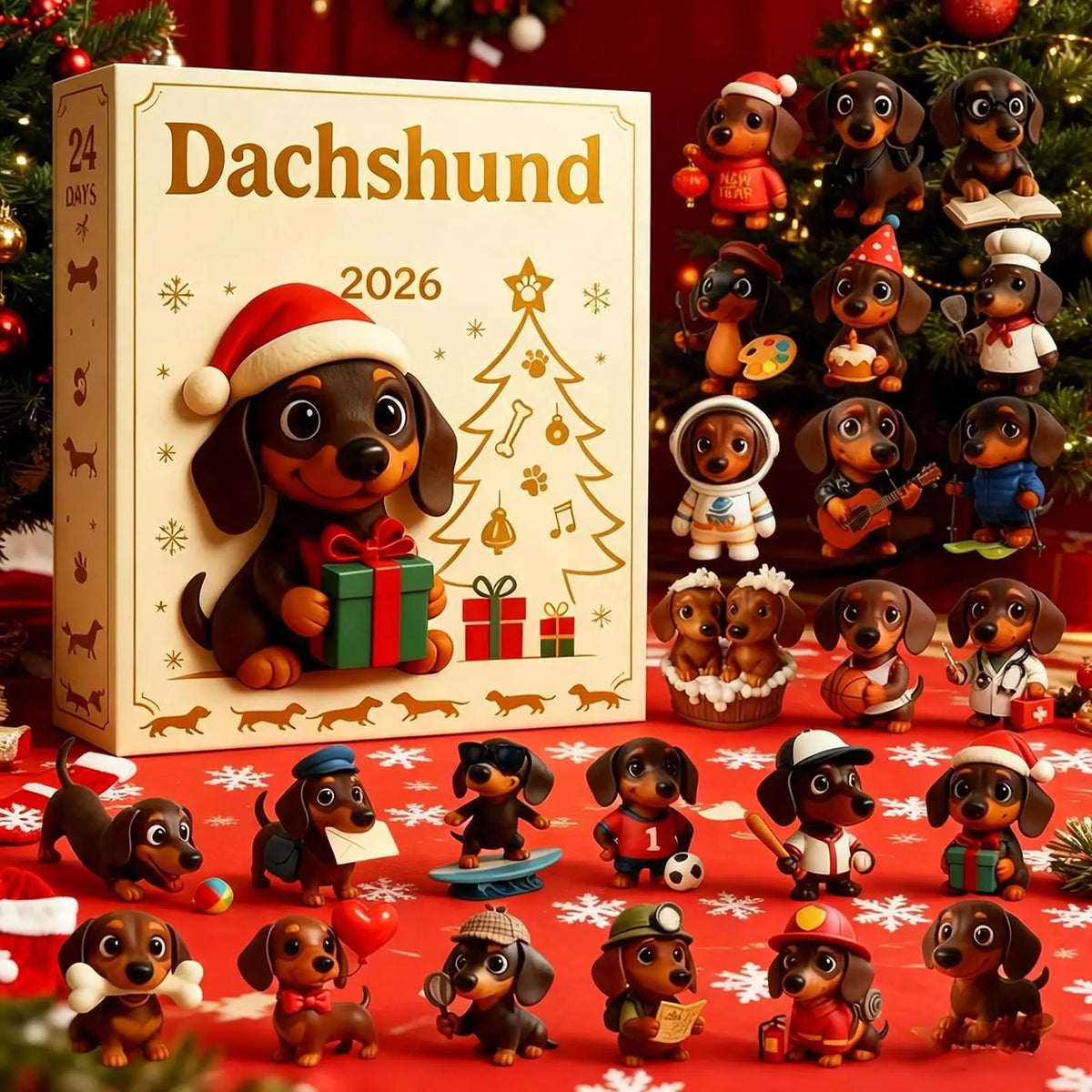 Dachshund Christmas Advent Calendar – 24-Day Countdown with Acrylic Dog Ornaments