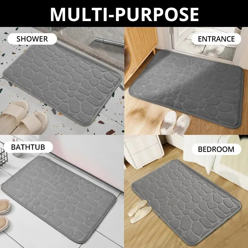 Embossed Memory Foam Bath Mat – Non-Slip Pebble Floor Rug for Bathroom & Home