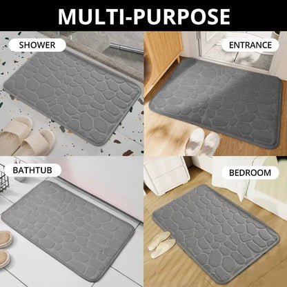 Embossed Memory Foam Bath Mat – Non-Slip Pebble Floor Rug for Bathroom & Home