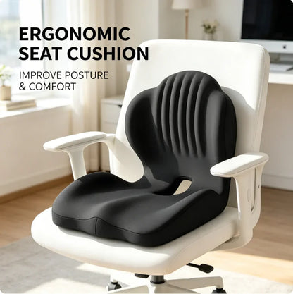 Ergonomic Memory Foam Seat Cushion with Lumbar Back Support – Coccyx Comfort Chair Pad