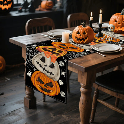 Halloween Table Runner – Pumpkin, Bat & Skull Party Table Décor