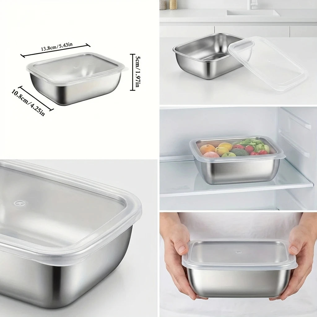 5-Piece Stainless Steel Food Storage Container Set – Stackable Meal Prep & Lunch Boxes