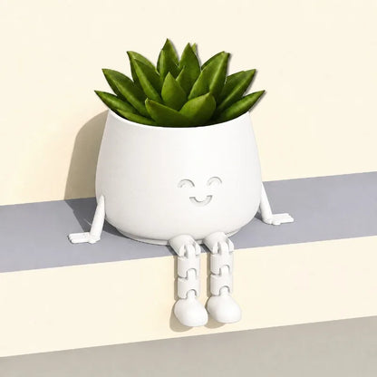 Smiling Face Planter with Flexible Legs – Cute Succulent & Cactus Desk Pot