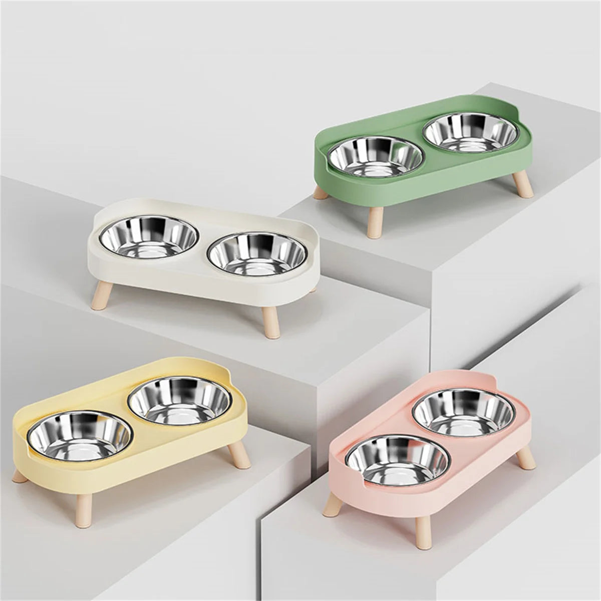 Colourful Stainless Steel Double Pet Bowl – Food & Water Feeding Station for Cats & Dogs