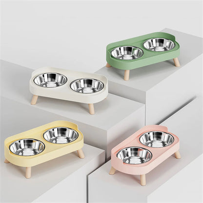 Colourful Stainless Steel Double Pet Bowl – Food & Water Feeding Station for Cats & Dogs