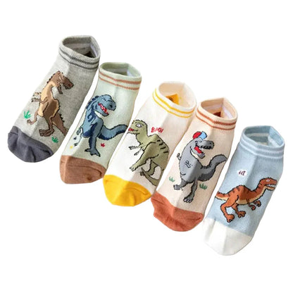 5 Pairs Boys' Dinosaur Socks – Soft & Breathable (4 sizes available)