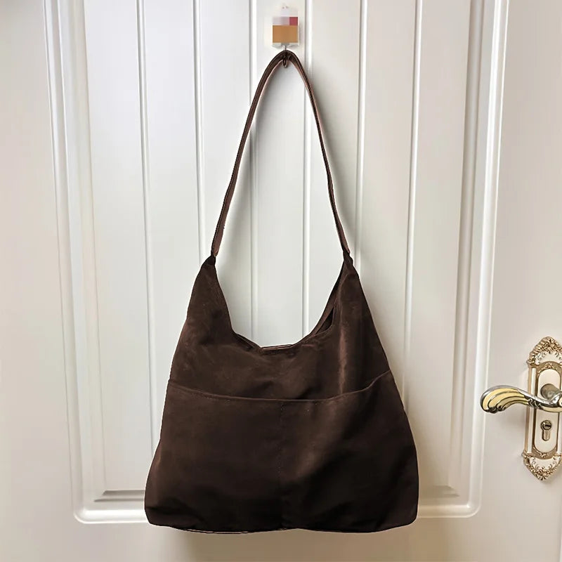 Vintage Suede-Style Hobo Shoulder Bag – Soft Retro Women's Tote Handbag
