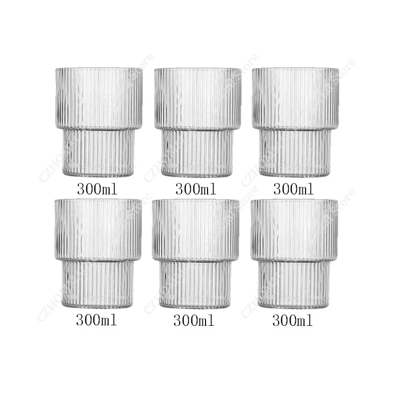 Vintage Ribbed Glass Cups – Heat-Resistant Coffee & Drink Tumblers