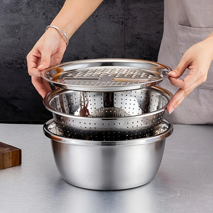 3-Piece Stainless Steel Mixing Bowl, Colander & Vegetable Slicer Set