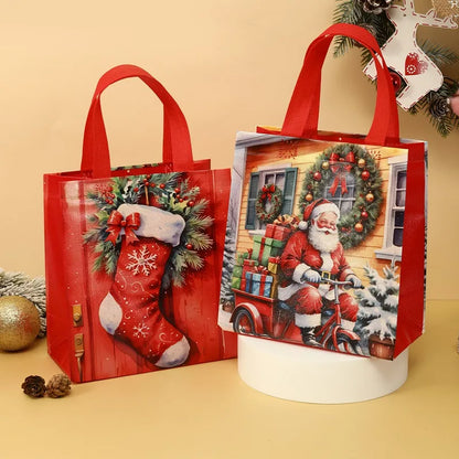 4/8 Pack Christmas Gift Bags – Reusable Non-Woven Santa & Reindeer Tote Bags with Handles
