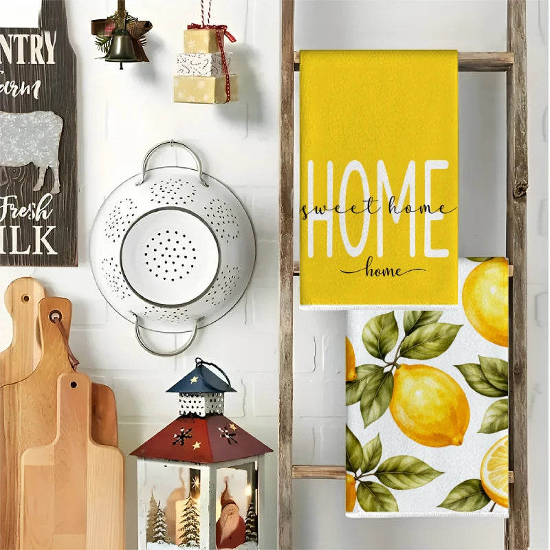 2-Piece Lemon Print Kitchen Towel Set – Absorbent Tea Towels & Cleaning Cloths