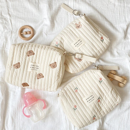 Embroidered Mummy Baby Essentials Bag – Zippered Nappy & Stroller Storage Pouch