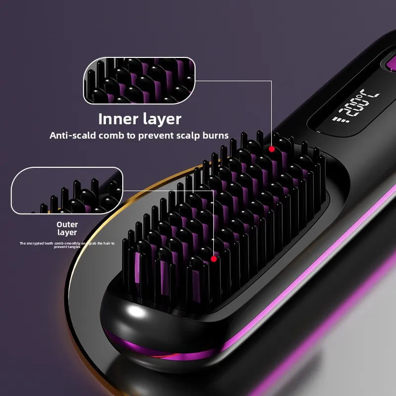 Cordless Ionic Hair Straightening Brush – Rechargeable Portable Hair Styler