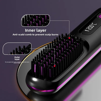 Cordless Ionic Hair Straightening Brush – Rechargeable Portable Hair Styler