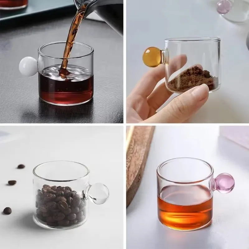 6-Piece Glass Espresso Cup Set with Ball Handles – 100ml Mini Coffee Cups