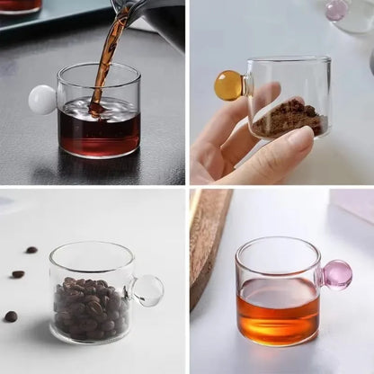 6-Piece Glass Espresso Cup Set with Ball Handles – 100ml Mini Coffee Cups