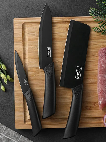 Stainless Steel Kitchen Knife Set (3/5pcs) – Sharp Black Blade Cooking Knives