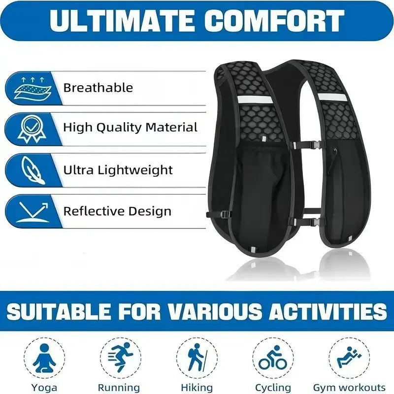 Lightweight Running Hydration Vest – Breathable Sports Backpack for Running, Hiking & Cycling