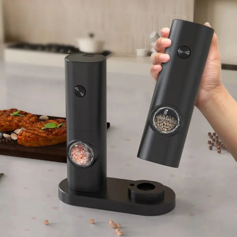 Automatic Gravity Salt & Pepper Grinder – LED Light Adjustable Mill