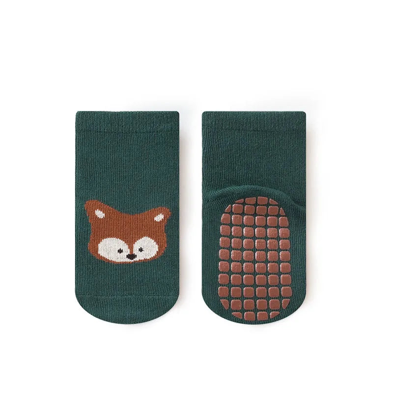 6-Pairs Kids Non-Slip Socks – Cute Fox & Bear Grip Socks for Babies & Toddlers